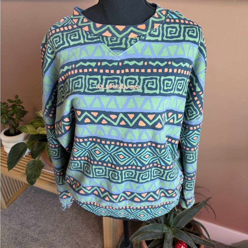 Quiksilver Striped Geo Pullover - Mint Green, Navy & Coral
